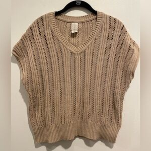 Joie V-Neck tan Short Dolman Sleeve Cotton Sweater Size S.